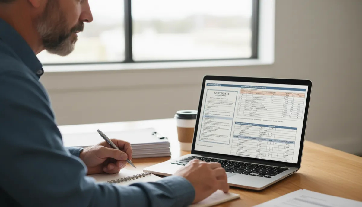 Trucking business owner reviewing insurance certificates and FMCSA compliance documents