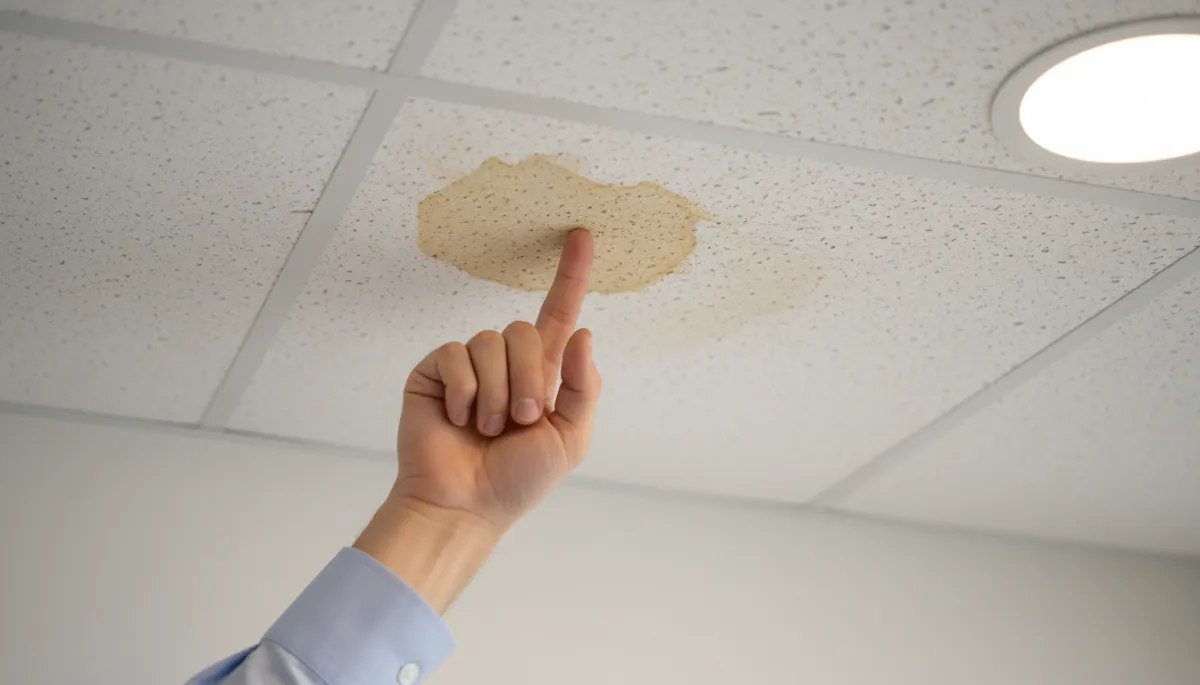 Water stain on interior ceiling from a roof leak