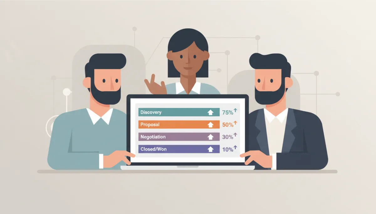Agency team analysing a structured sales pipeline dashboard Agency team analysing a structured sales pipeline dashboard