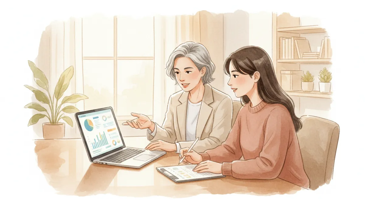 Mentor and SME owner reviewing a growth dashboard together