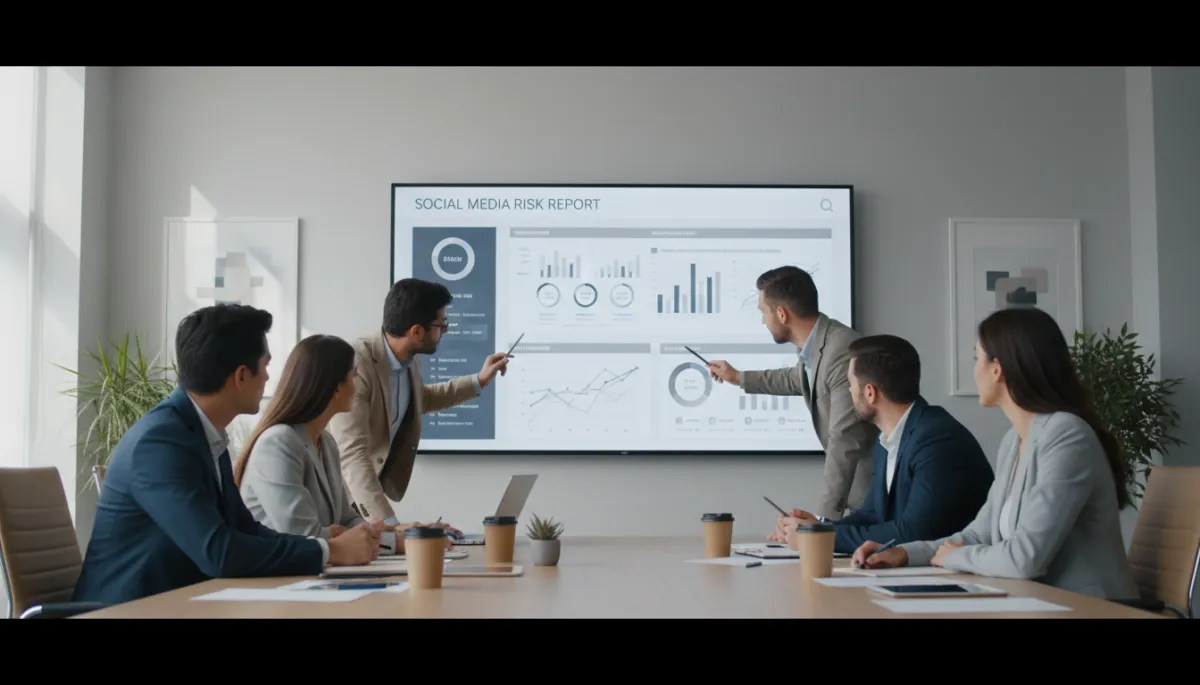 Agency team reviewing social media risk and brand sentiment data Agency team reviewing social media risk and brand sentiment data