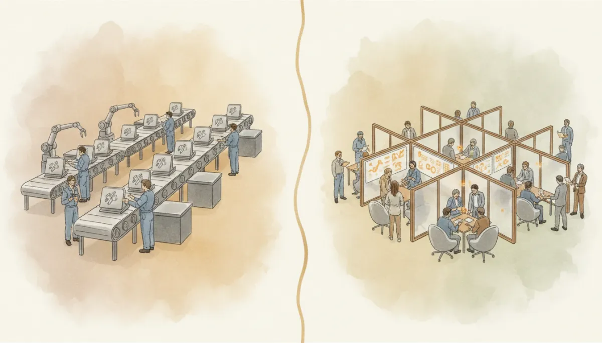 Comparison of rigid linear workflow and flexible modular team setup