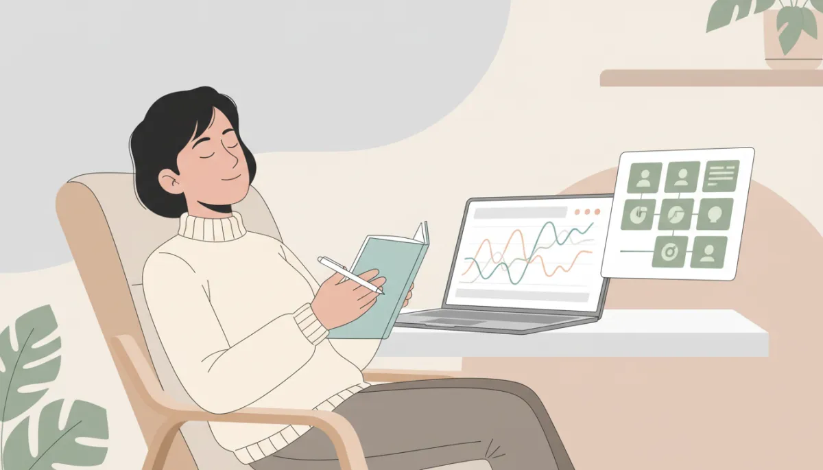 Business owner relaxing while automated workflows run on a laptop dashboard