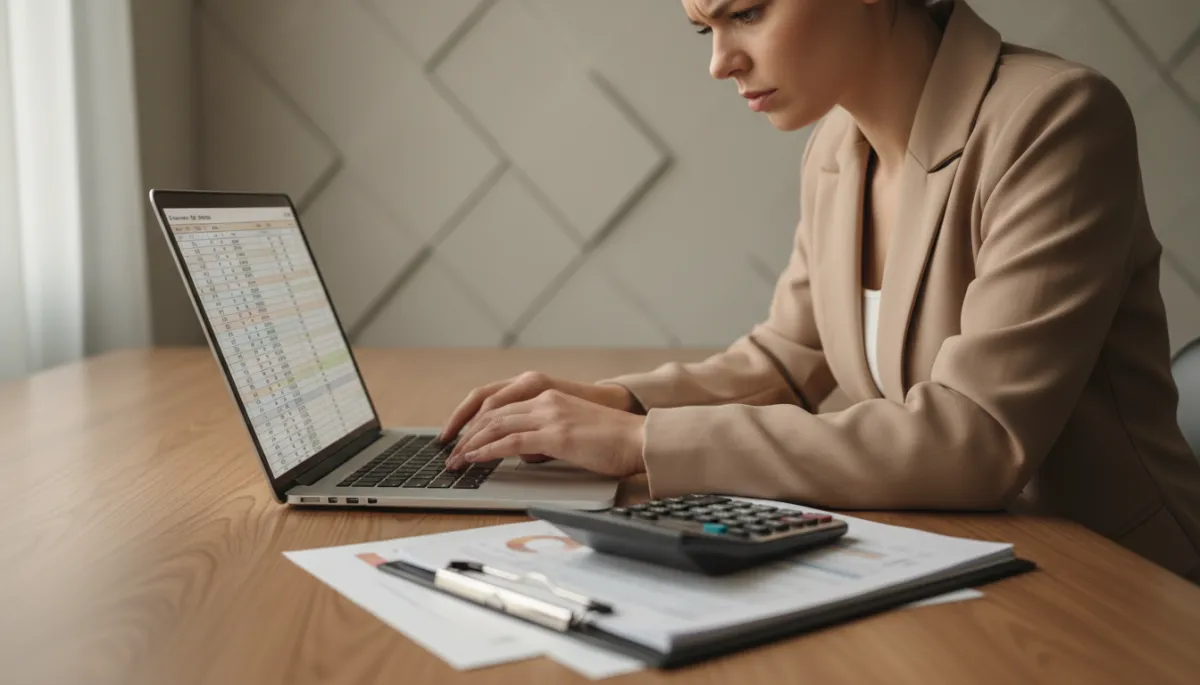 Asesor fiscal trabajando con documentos y ordenador portátil