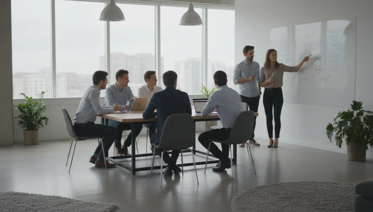 Equipo de startup trabajando en una oficina moderna en Estados Unidos