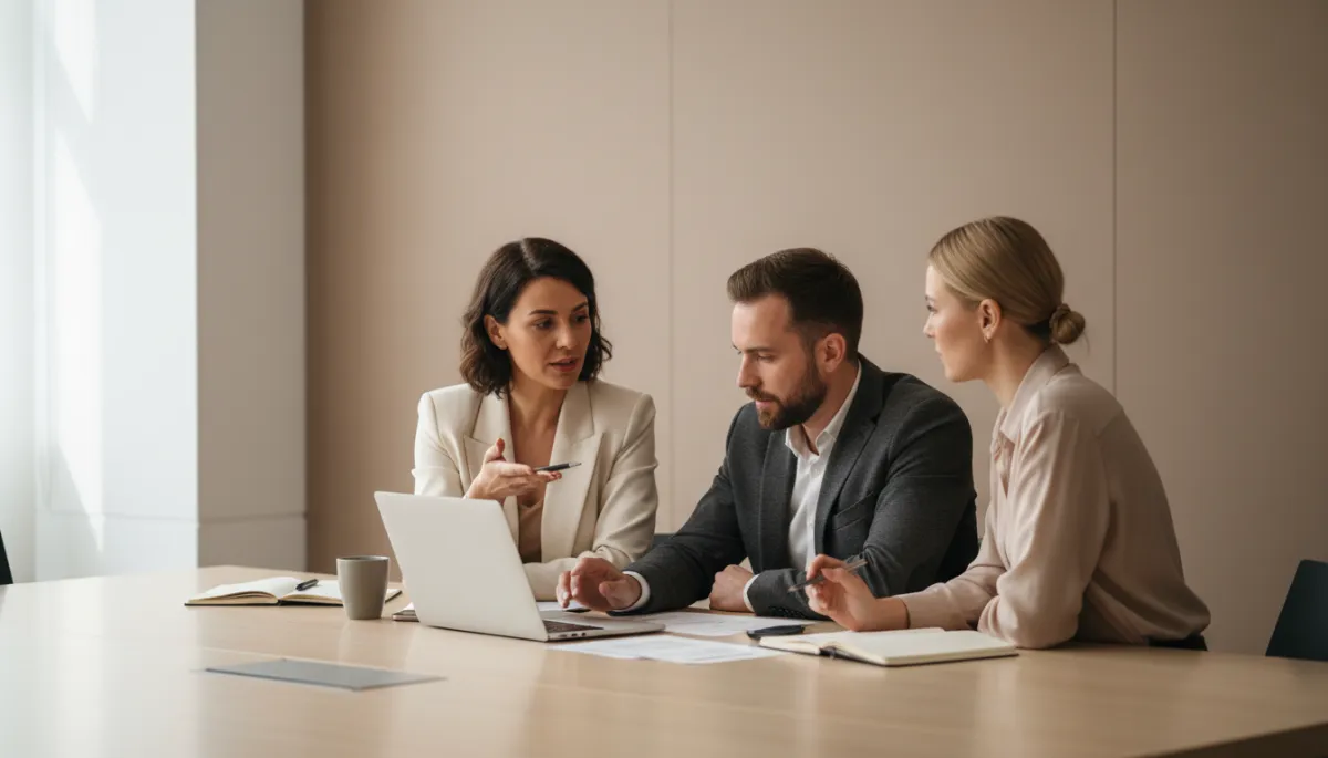 Equipo de pequeña empresa analizando opciones de estructura societaria en Estados Unidos
