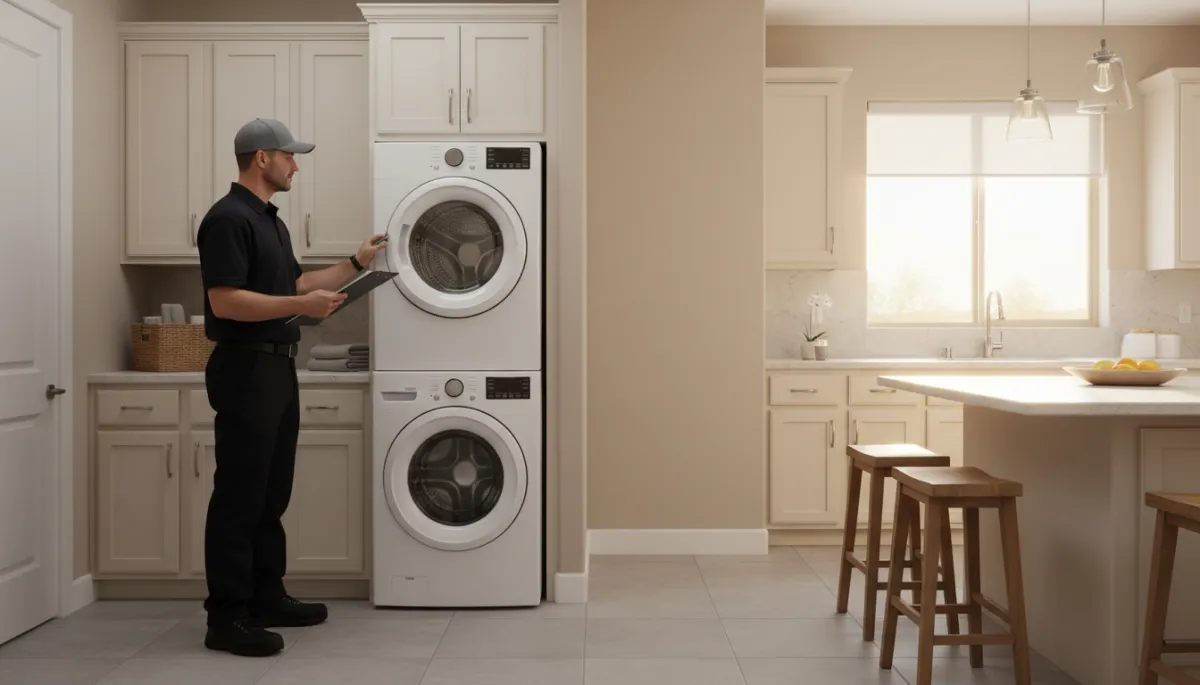 Zip technician reviewing a preventive maintenance checklist for home appliances Zip technician reviewing a preventive maintenance checklist for home appliances