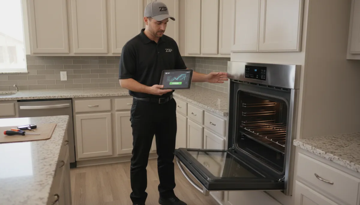 ZIP technician presenting an oven repair estimate to a homeowner in Bakersfield ZIP technician presenting an oven repair estimate to a homeowner in Bakersfield