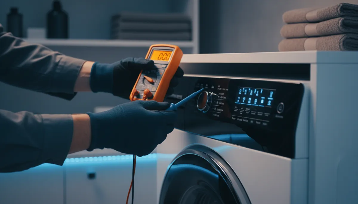 Technician performing diagnostic checks during same-day washer repair