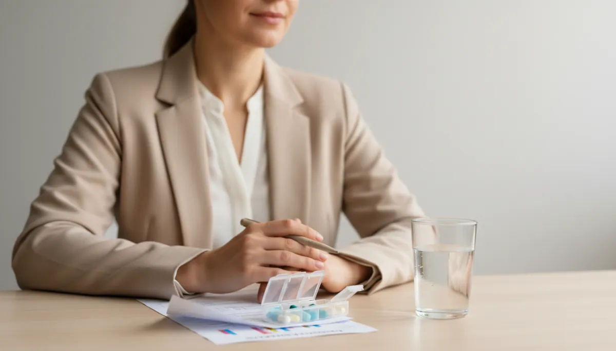 Professional neutral-toned scene of reviewing lab results for wellness