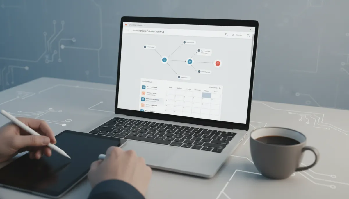 Automated lead follow-up and scheduling workflows running on a laptop screen Automated lead follow-up and scheduling workflows running on a laptop screen