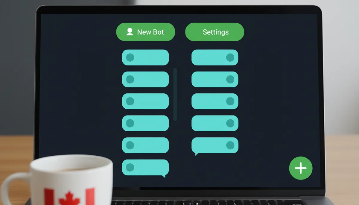 Laptop displaying an AI chatbot setup interface in Canadian small business setting