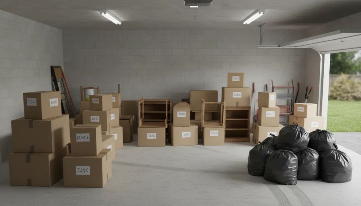 Organized garage in Dearborn with items sorted for junk removal