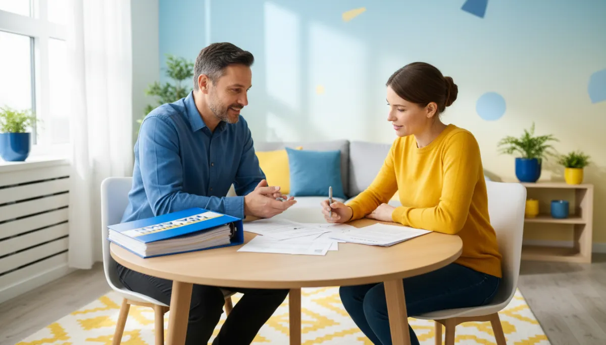 Therapist and client engaged in focused extended psychotherapy session with treatment plan visible Therapist and client engaged in focused extended psychotherapy session with treatment plan visible