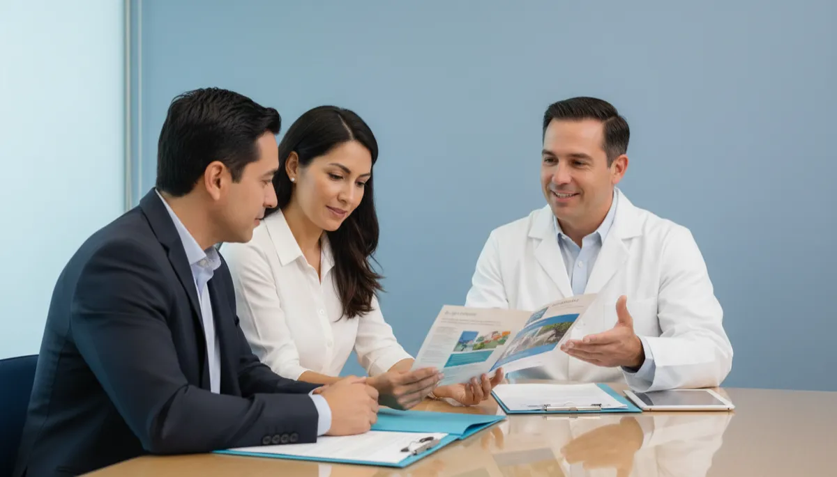 Dentista explicando diferentes planes de seguro dental a pacientes Dentista explicando diferentes planes de seguro dental a pacientes