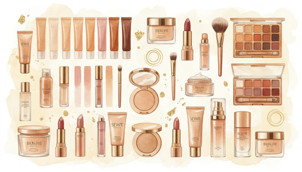 Inclusive range of skin-tone products arranged on a neutral background