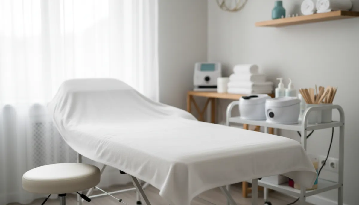 Clean private waxing room with natural light and neutral decor