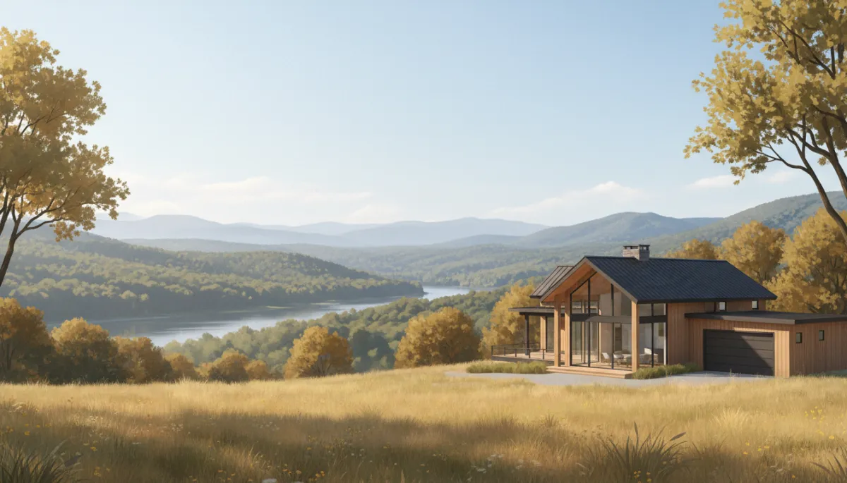 Modern custom home exterior at sunset in Chattanooga area