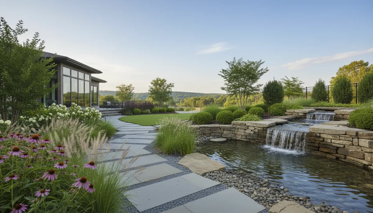 Professionally landscaped Chattanooga home with stone pathways and flowers