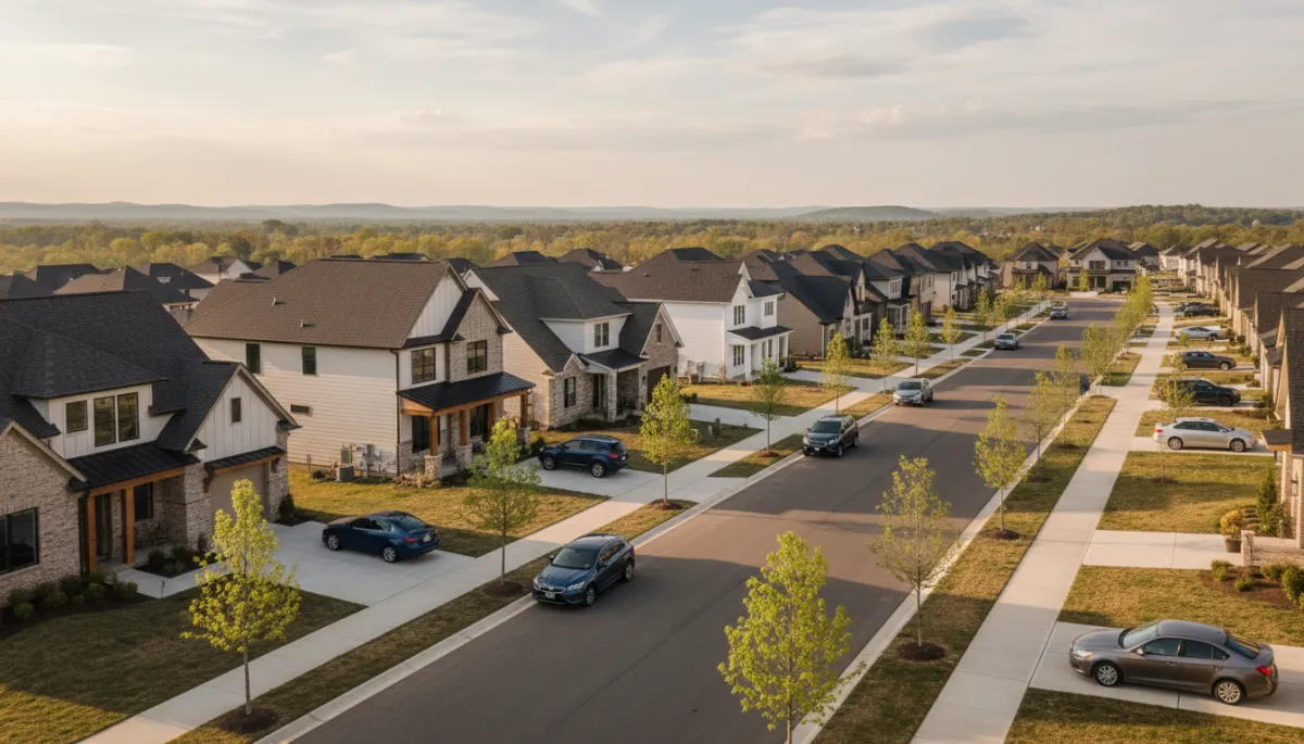 Newly constructed homes along a quiet residential street in Greensboro