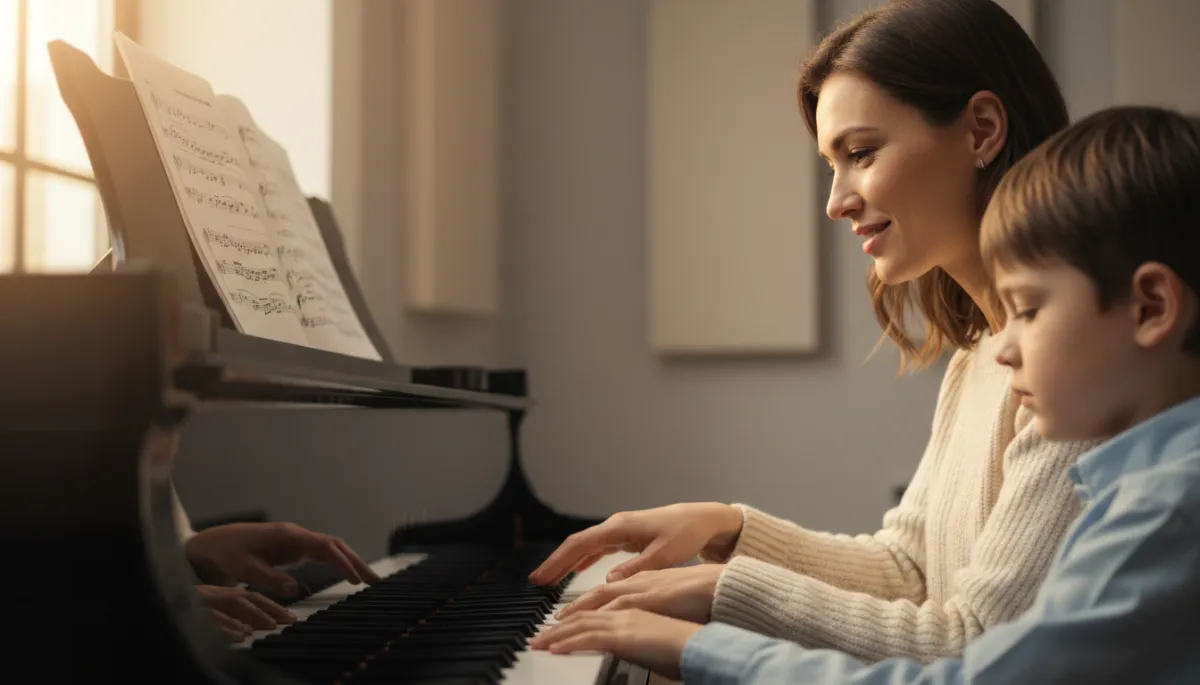 Child taking a piano lesson with a professional music teacher in the Triad Child taking a piano lesson with a professional music teacher in the Triad