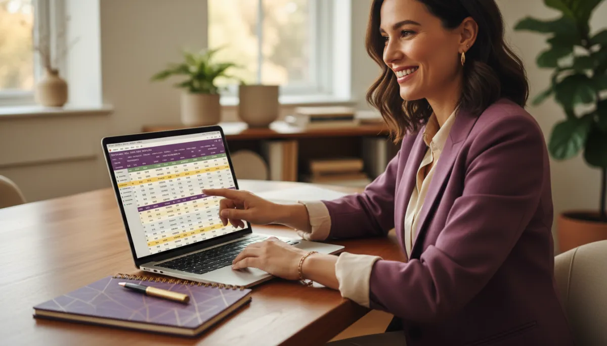 Georgia professional reviewing a structured cash flow plan on a laptop