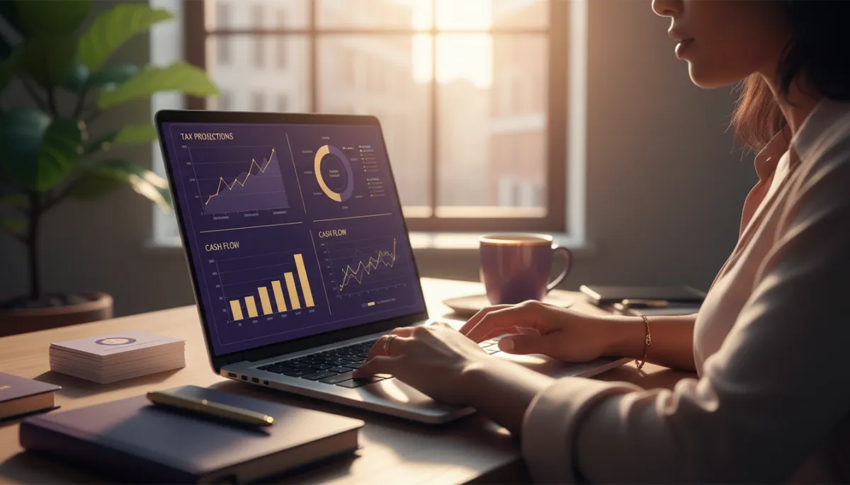 Georgia business owner reviewing year-round tax projections on a laptop
