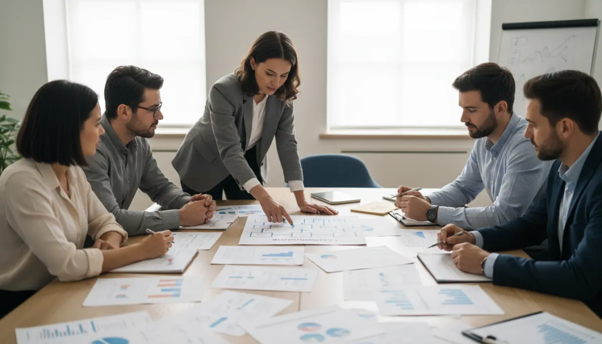 Real estate team reviewing documented systems and workflows together Real estate team reviewing documented systems and workflows together
