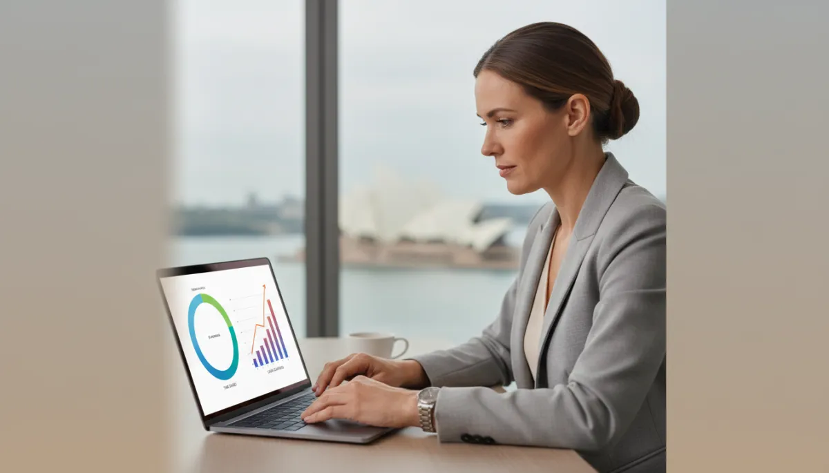 Sydney business owner reviewing AI automation analytics on a laptop Sydney business owner reviewing AI automation analytics on a laptop