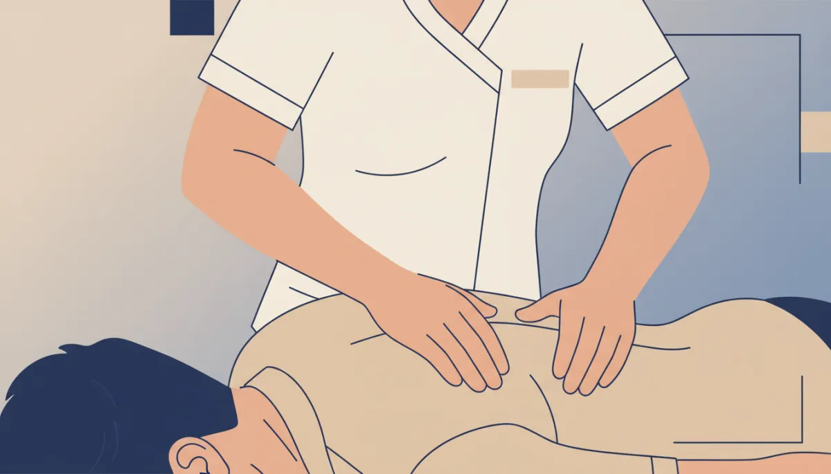 Close-up of therapist easing muscle tension in a client’s back