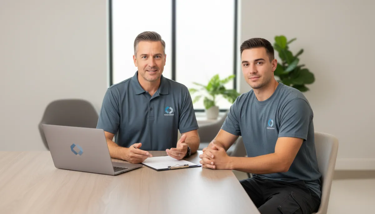 Manager interviewing a mover candidate in a professional office Manager interviewing a mover candidate in a professional office
