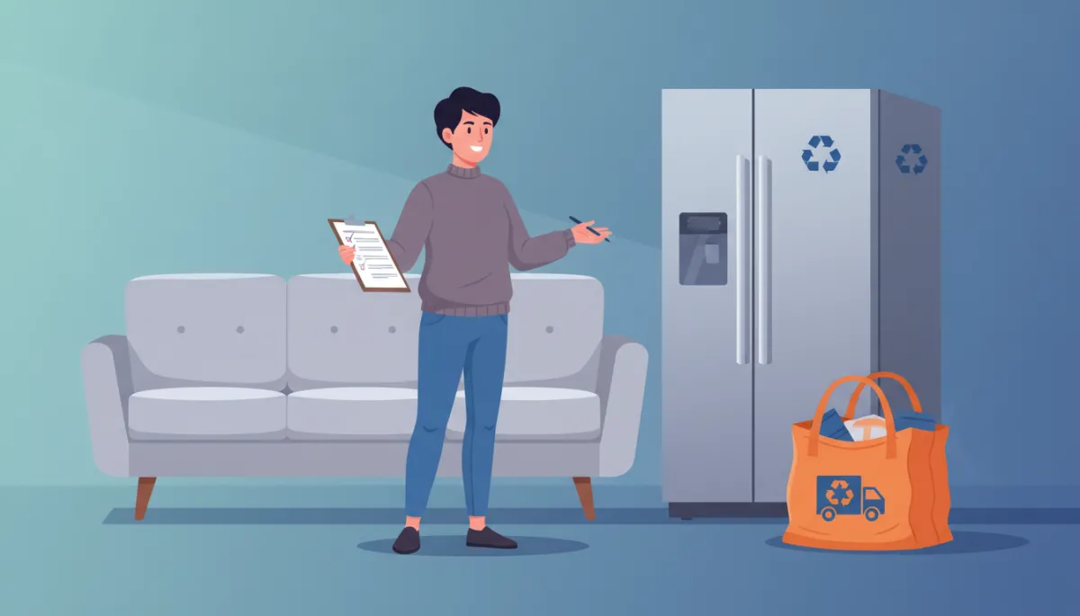 Illustration of a Lexington homeowner planning bulk item pickup with a clear checklist