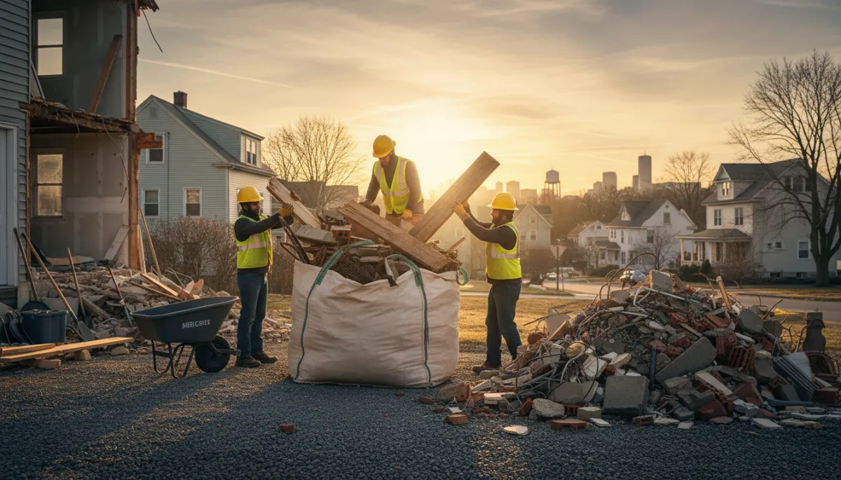 Please add a 4th illustration image to this post using the Illustration Image creator. Place it in a relevant section. The image should be relevant to construction debris removal in Methuen MA.. Context: This is for a blog post about "Construction Debris Removal in Methuen, MA: How to Load a Dumpster Bag the Right Way". Style: Professional quality, photorealistic, high resolution