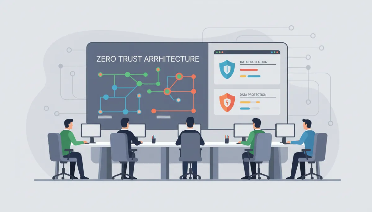 Equipo de seguridad revisando paneles de ciberseguridad y Zero Trust en un entorno corporativo Equipo de seguridad revisando paneles de ciberseguridad y Zero Trust en un entorno corporativo