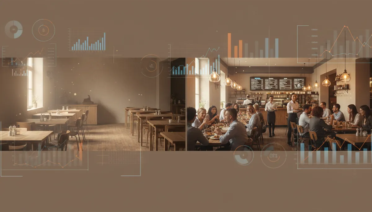 Comparación de restaurante vacío frente a restaurante lleno tras mejorar su presencia digital