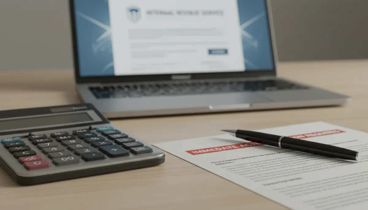 Tax notice and calculator on a desk representing penalties for underreported side gig income Tax notice and calculator on a desk representing penalties for underreported side gig income