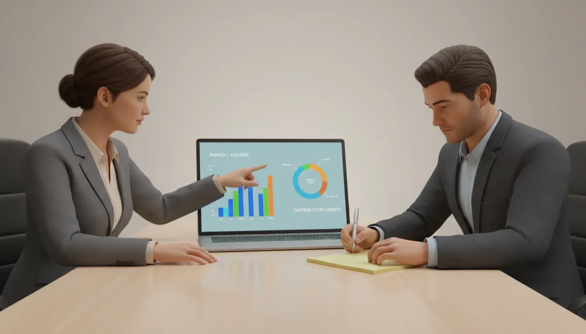 Advisor and S-corp owner reviewing salary and distribution breakdown on a laptop