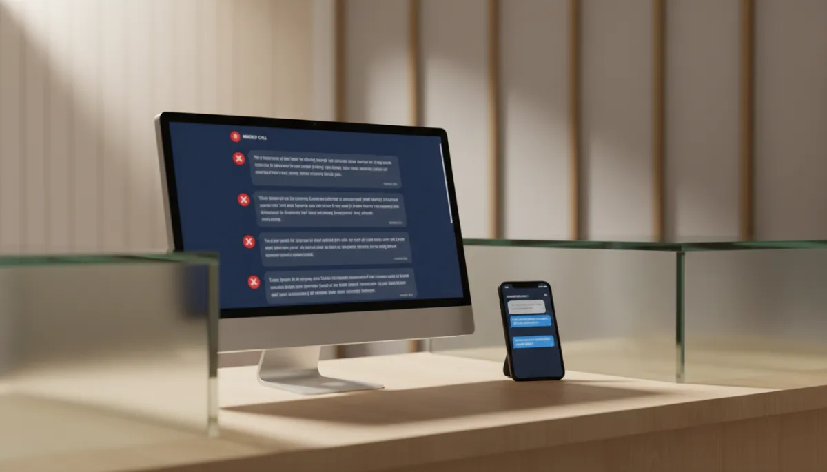 Reception desk showing automated text conversations from missed calls