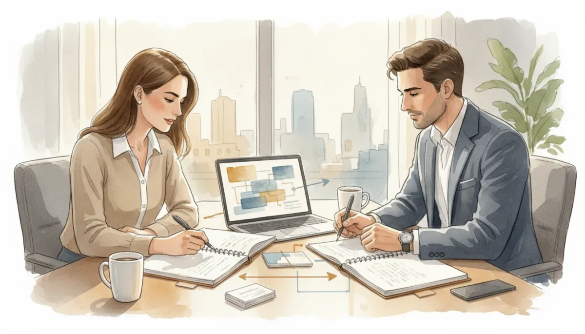 Business coach and client planning a tailored strategy together Business coach and client planning a tailored strategy together