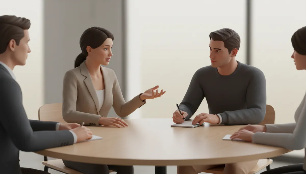Entrepreneur sharing challenges with a supportive business coach in a small group setting