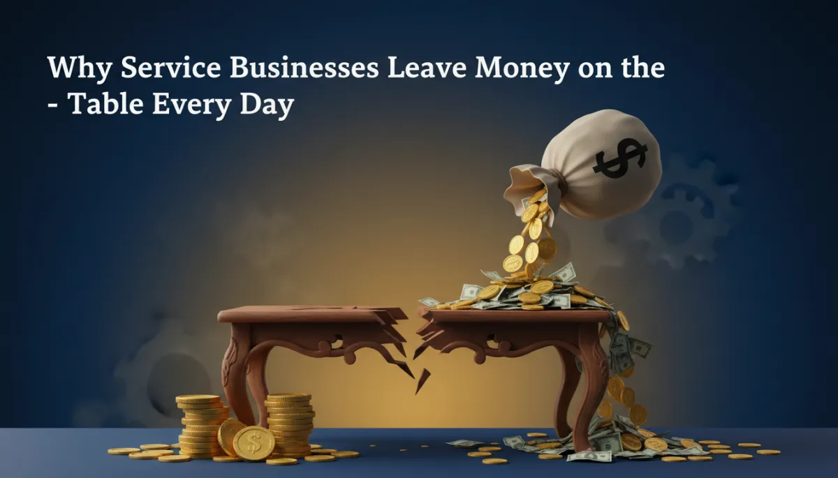 please include a header image and image for body of text. Context: This is for a blog post about "Why Service Businesses Leave Money on the Table Every Day". Style: Professional quality, photorealistic, high resolution