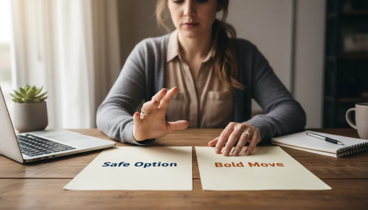 Business owner choosing between a safe option and a bold move