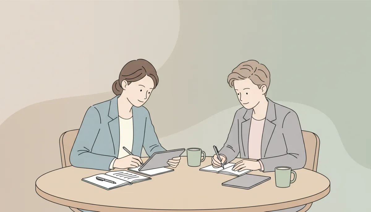 Business owner working with a leadership coach in a calm, professional setting