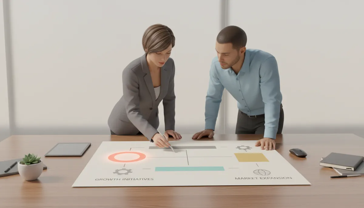 Business coach and client reviewing a clear strategic roadmap for growth Business coach and client reviewing a clear strategic roadmap for growth