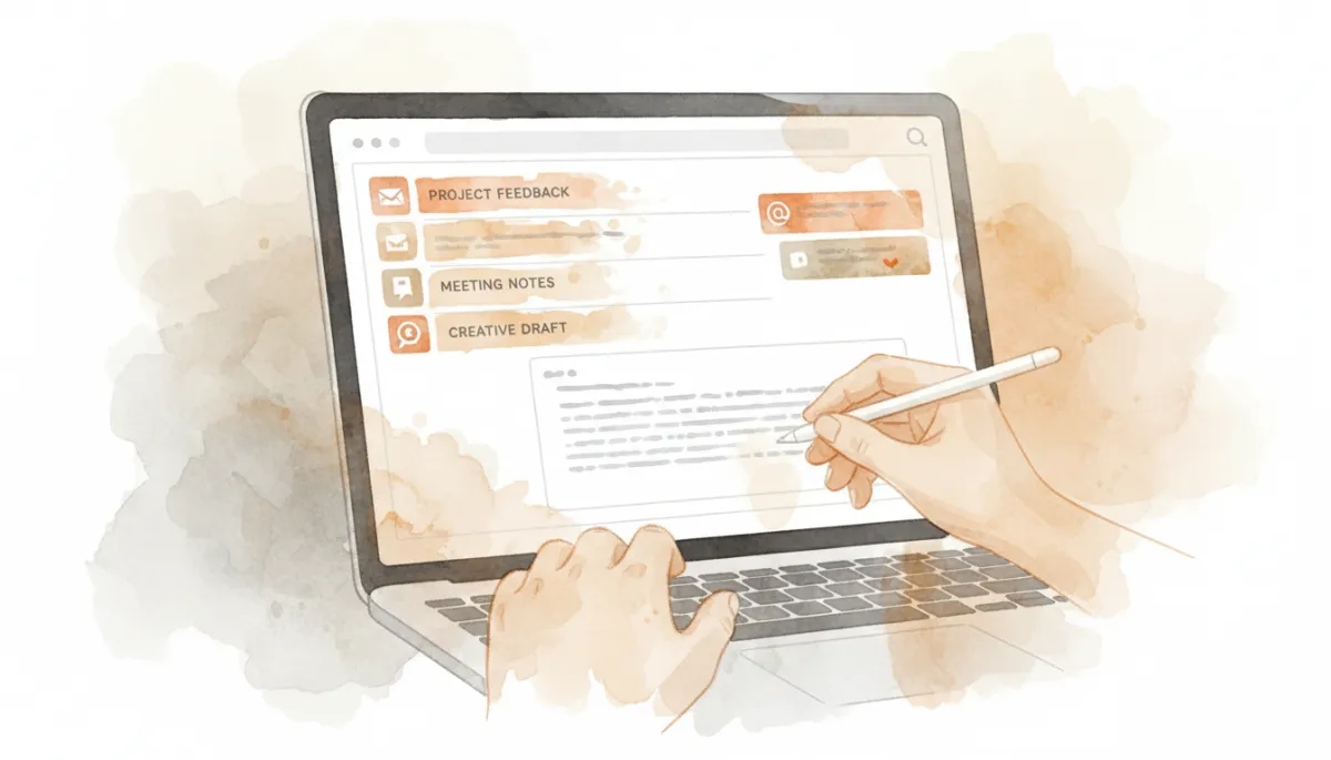 Person reviewing AI-drafted email replies on a laptop in a professional setting Person reviewing AI-drafted email replies on a laptop in a professional setting