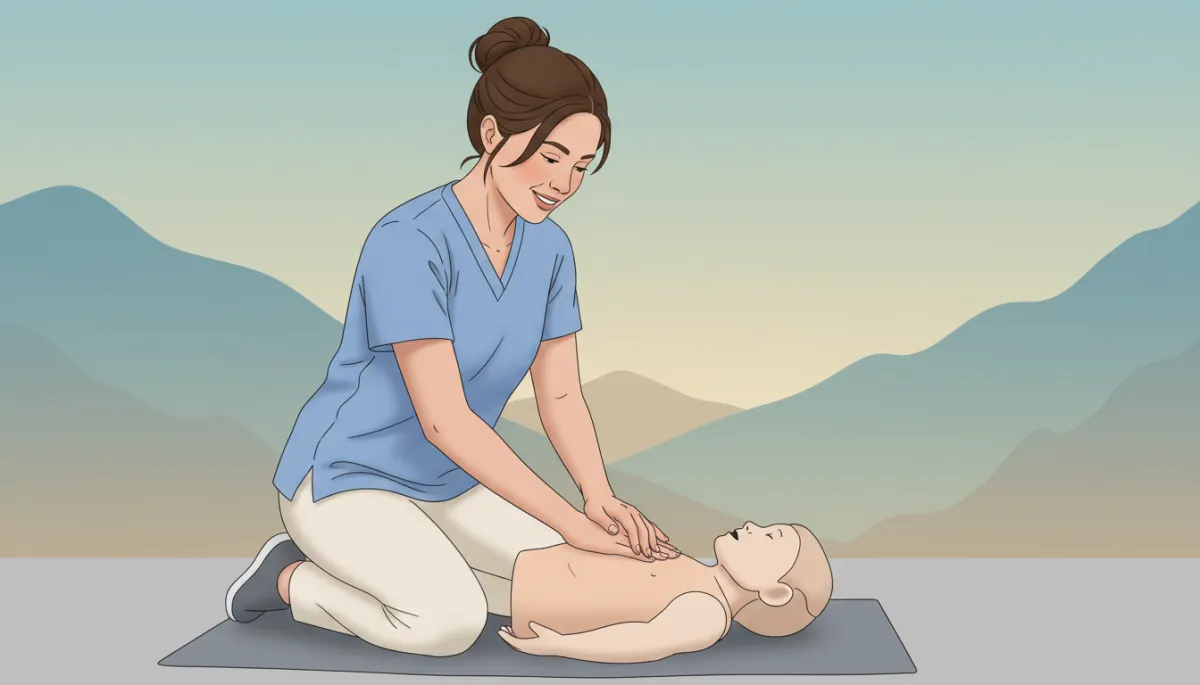 Kinderlaken nanny practicing CPR under Meg’s guidance