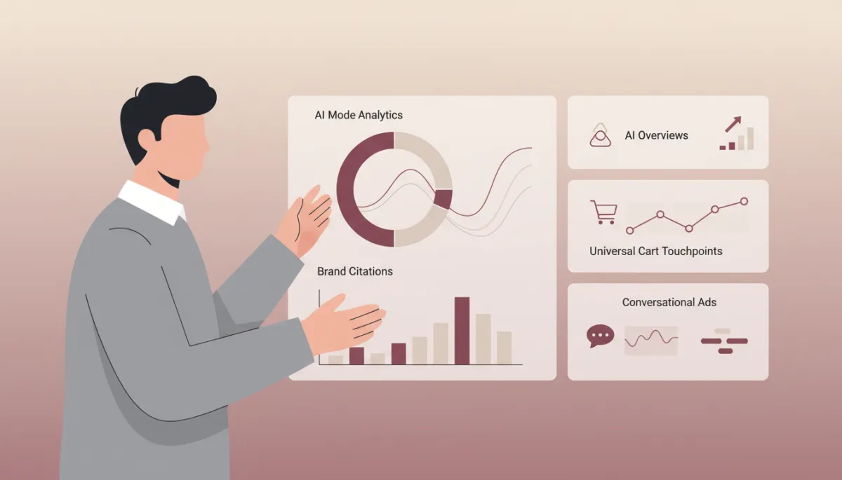 Dashboard showing product brand performance across AI Mode and AI Overviews Dashboard showing product brand performance across AI Mode and AI Overviews