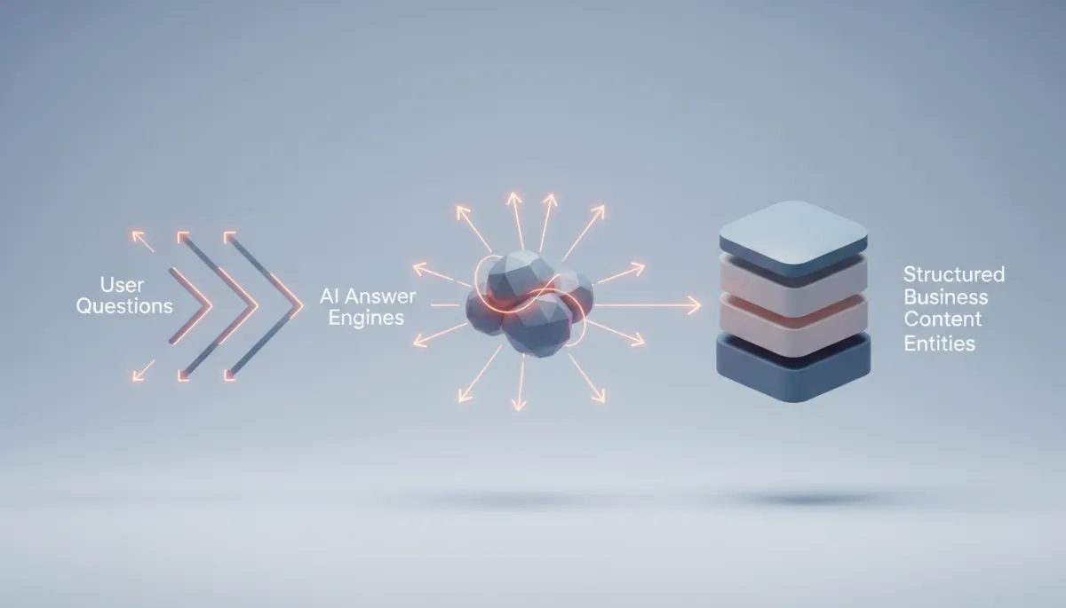 Diagram of how answer engines pull structured data and entities to respond to user questions Diagram of how answer engines pull structured data and entities to respond to user questions