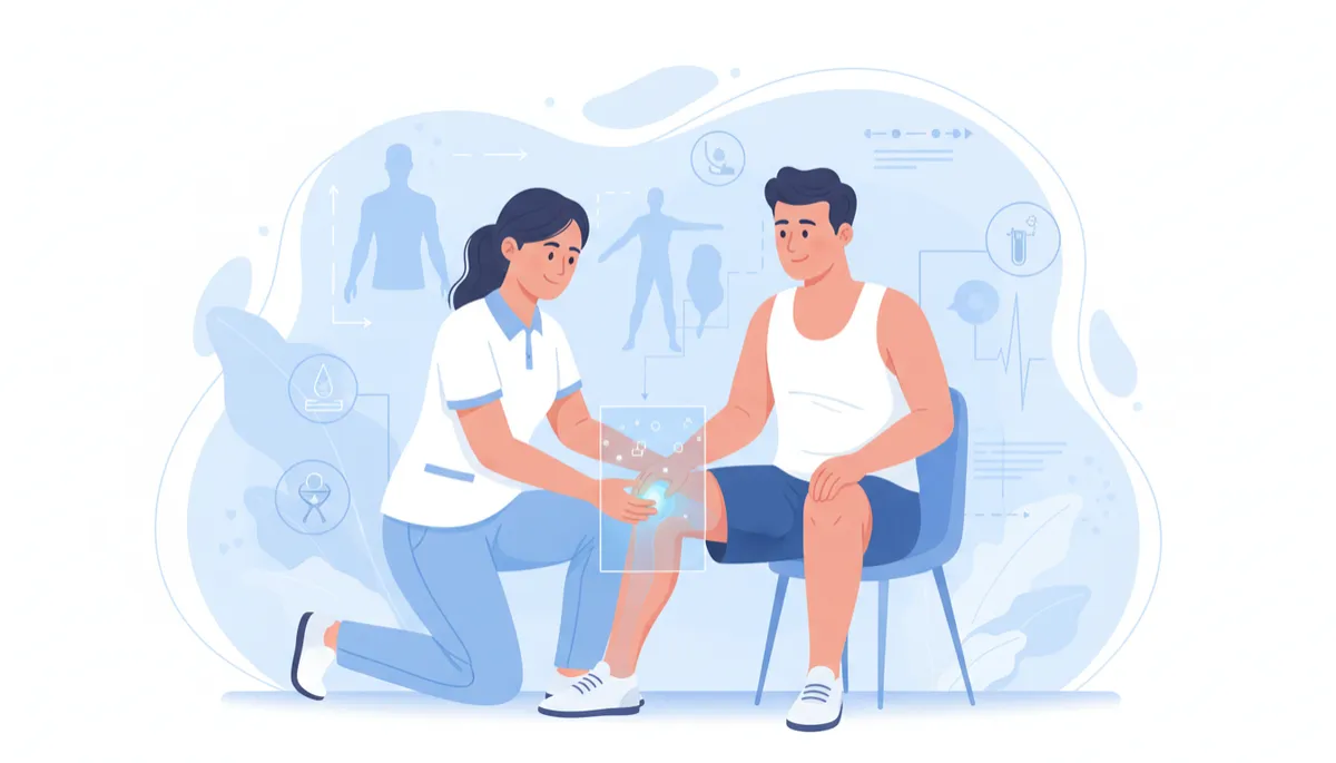 Health professional assessing an athlete's knee during rehabilitation