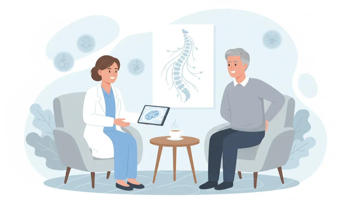 Doctor advising a patient on safe non-drug pain relief options